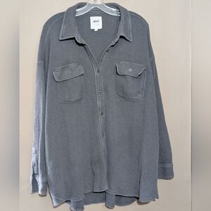 Aerie Womens Lumberjane Waffle Button Down Shirt Sz XL Lounge Oversized